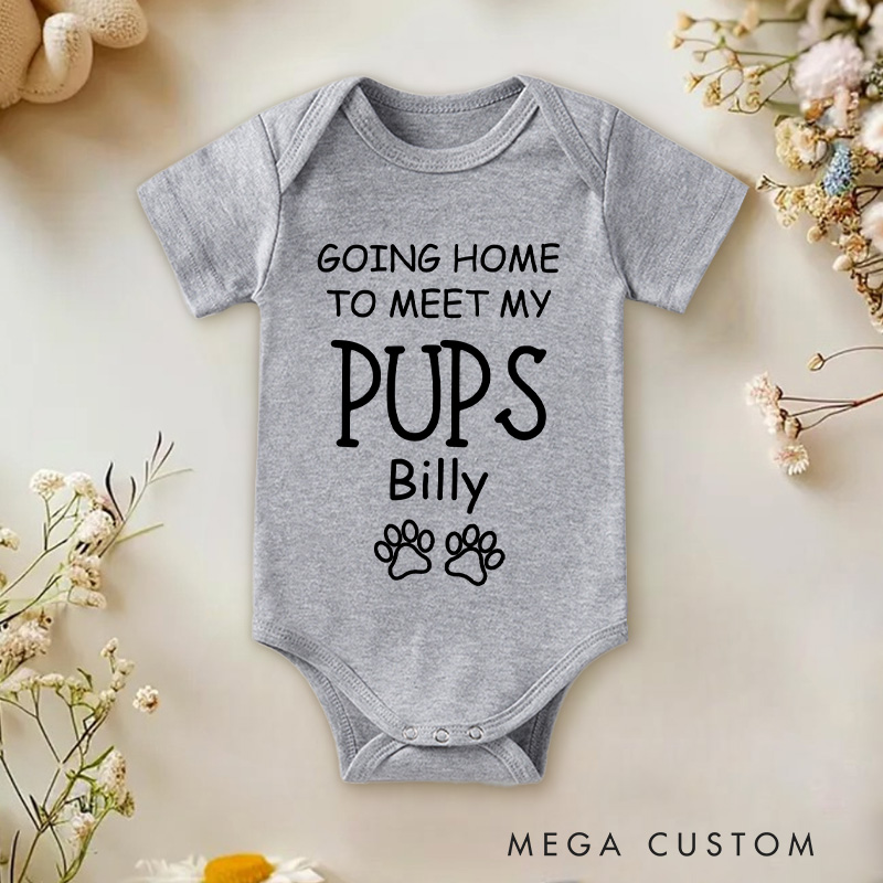 Personalized Going Home to Meet My Pups Paw Print Baby Onesie Pet Lover Gift
