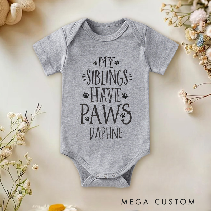 Personalized My Siblings Have Paws Baby Onesie Baby Gift