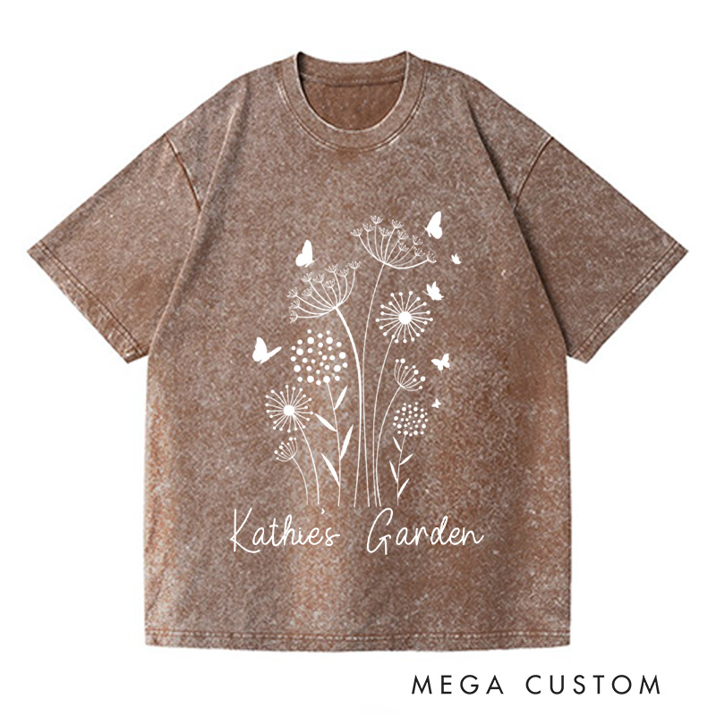 Personalized Wild Flowers Washed T-Shirts Garden Shirt Floral Shirt Botanical Shirt Nature Lover Tee Gift For Garden Lovers