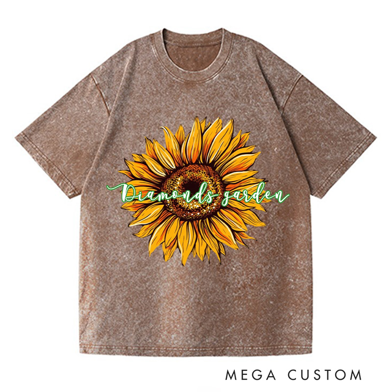 Personalized Sunflower Washed T-Shirts Flower Print Shirt Women Garden Shirt Funny Sunflower Shirt Floral Shirt Plant Sunflower Shirt