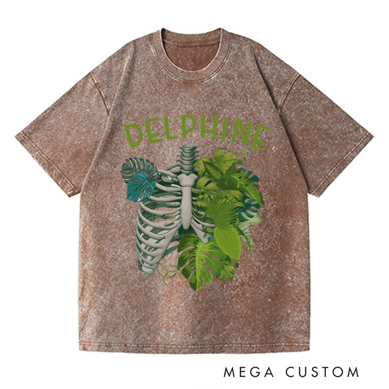 Personalized Skeleton Plant Washed T-Shirts Plant Lover Shirt Plant Gift Plant Lover Gift Monstera Tee Plant Graphic Shirt Garden Lover Gift