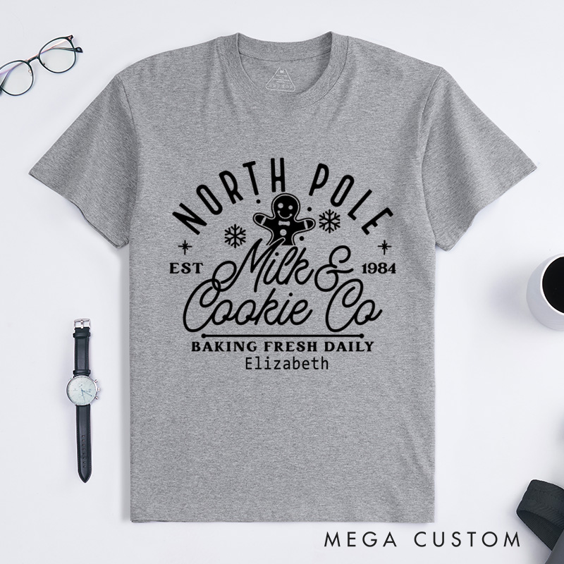 Personalized North Pole Milk and Cookie Co Classic T-Shirts Christmas Baking Christmas Cookie Shirt Gingerbread Christmas Gift