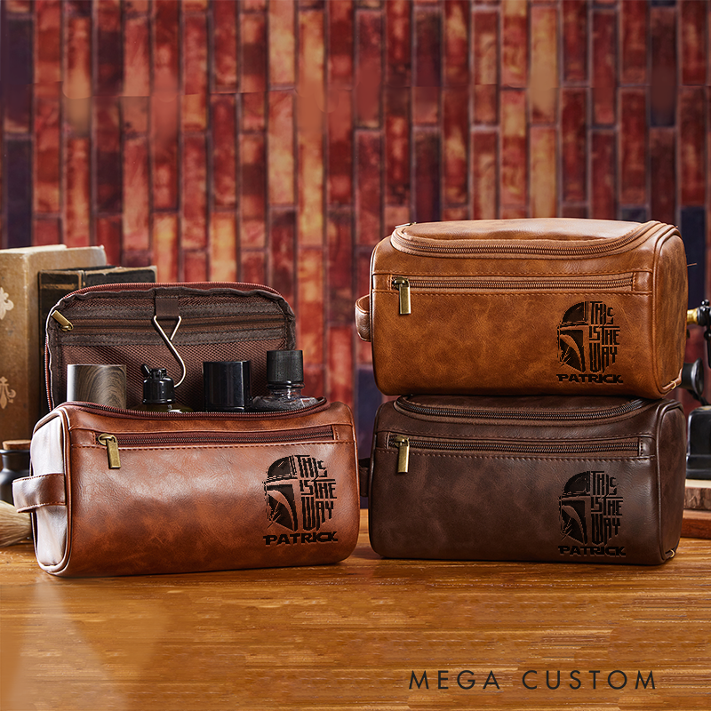 Personalized This is The Way Leather Dopp Kit Funny Geek Leather Toiletry Bag Movie Lovers Shaving Kit Travel Bag Gift For Men