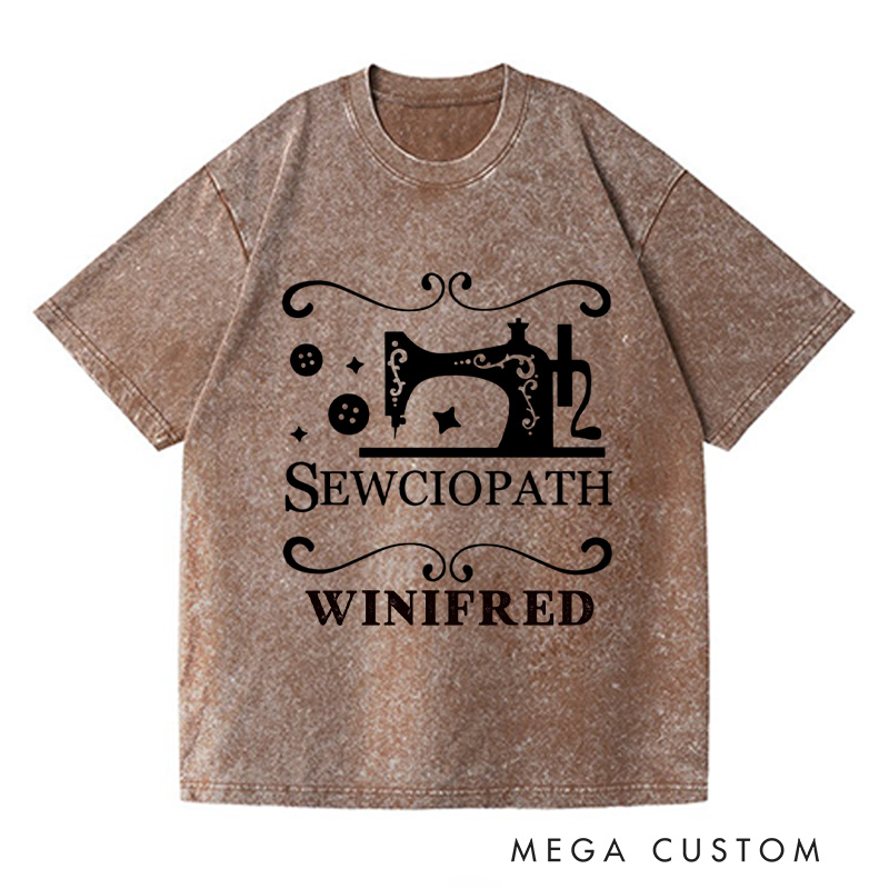 Personalized Sewciopath Washed T-Shirts Tailor Lovers Customized Name Shirt Sewing Machine Sewing Lovers Gift