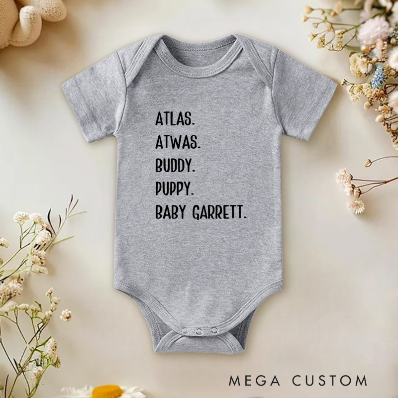 Personalized Atlas Buddy Puppy Baby Garrett Fun and Cute Name Collection Baby Onesie  