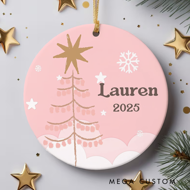 Personalized Pastel Pink Boho Christmas Tree Ornaments for Baby New Baby Gift