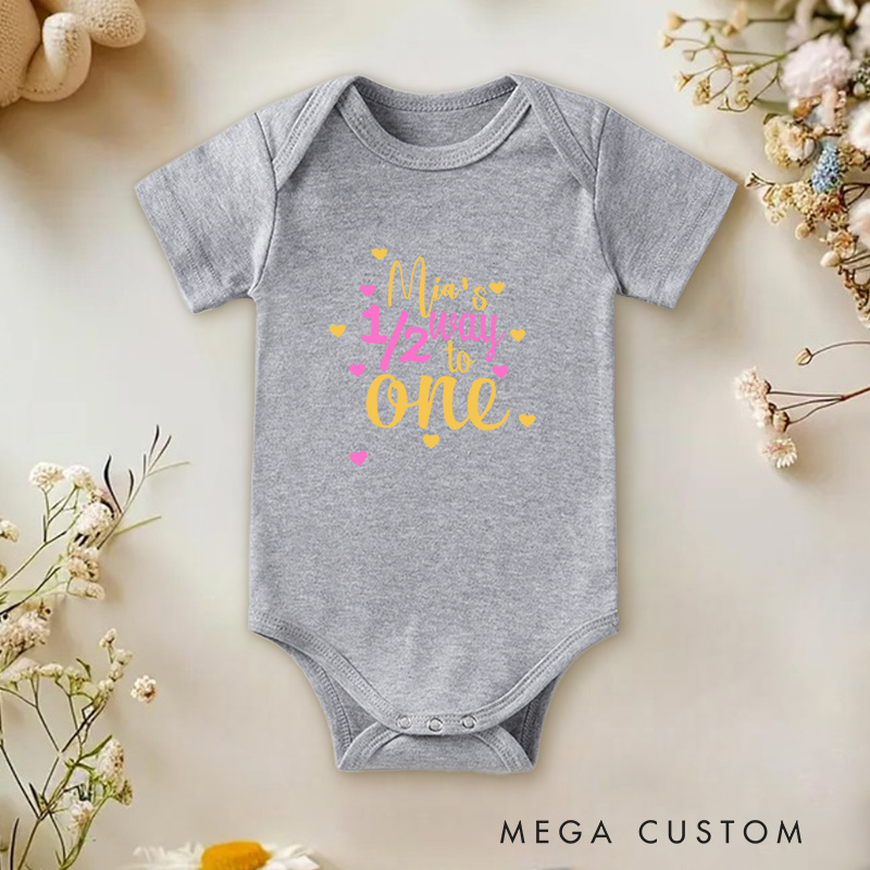 Personalized Baby’s Halfway to One Cute and Colorful Half Birthday Celebration Baby Onesie  