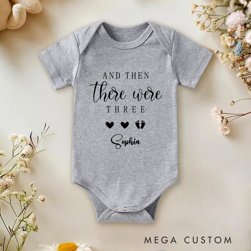 Personalized And Then There Were Three Sweet Family Addition Baby Onesie  