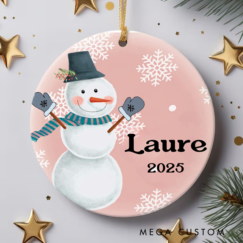 Personalized Cute Pink Retro Snowman Ornaments for Baby New Baby Gift