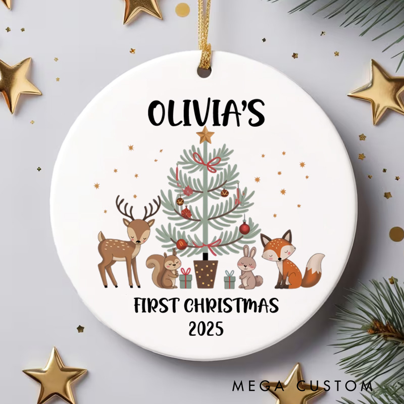 Personalized Baby First Christmas Baby Forest Animal Ornament
