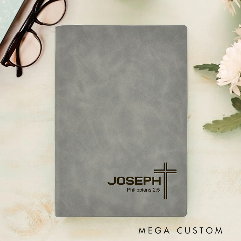 Personalized Modern Cross Prayer Journal Leather A5 Notebook with Name Custom Bible Religious Journal Christian Gift Baptism Gift First Communion Gift
