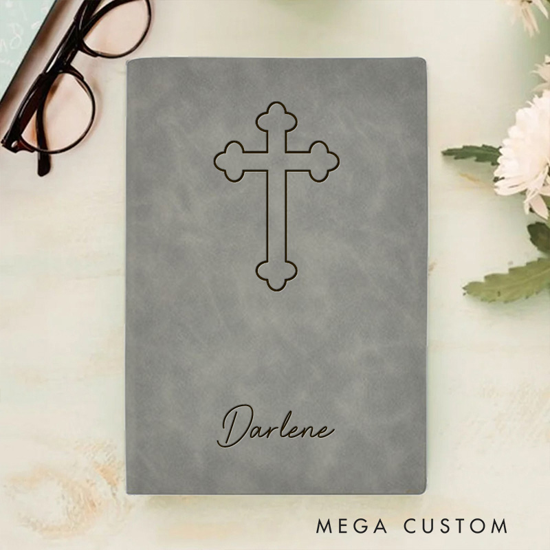 Personalized Name and Cross Prayer Journal Leather A5 Notebook Custom Religious Journal Gift Christian Gift Birthday Gift Baptism & Christening Gift