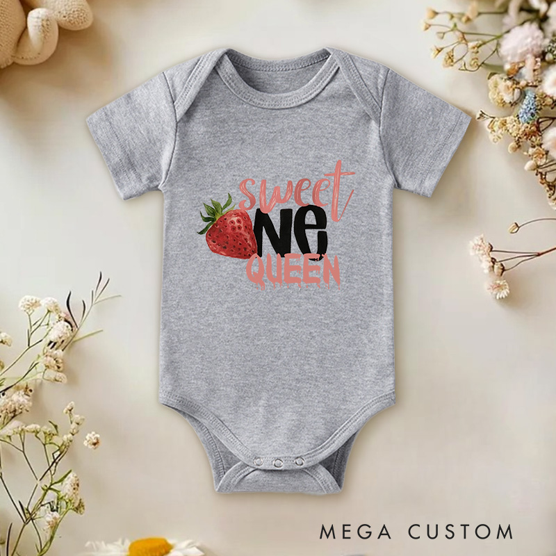 Personalized Sweet One Queen Strawberry Inspired First Birthday Celebration Baby Onesie  