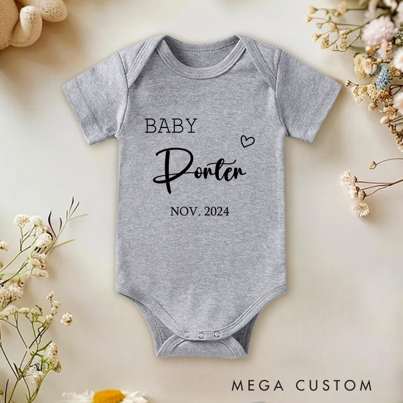 Personalized Baby Name and Date Sweet and Elegant Birth Announcement Baby Onesie  