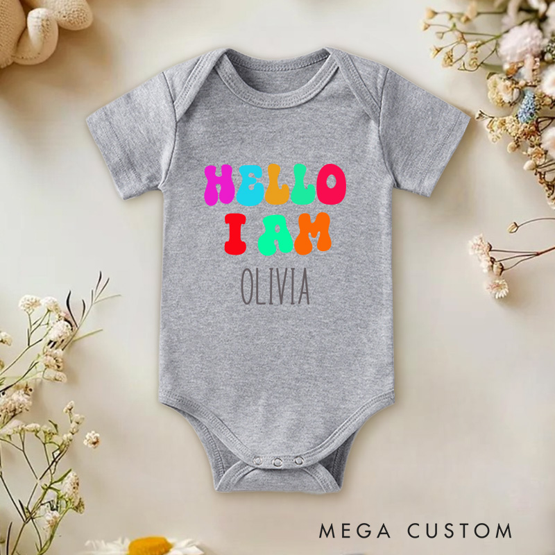 Personalized Hello I Am Name Bright and Colorful Name Introduction Baby Onesie  