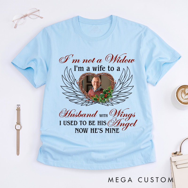 Personalized in Loving Memory Shirt Memorial Feather Heart Tee Custom Photo Shirt Wife To Husband with Wings Memorial Shirt Memorial Shirt
