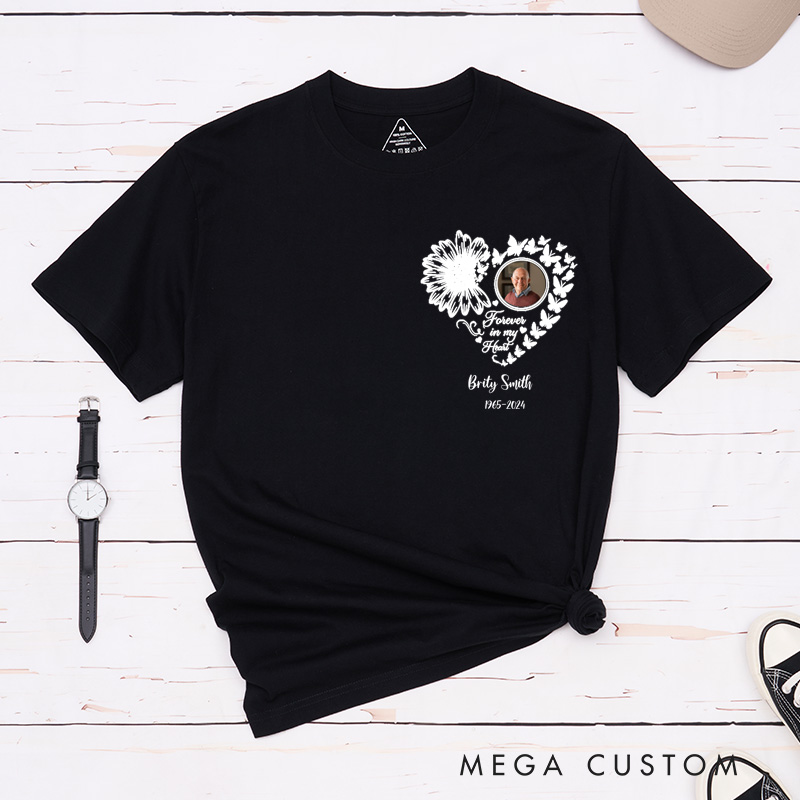 Personalized Photo Shirt Forever in My Heart Memorial T-Shirt For Loss of A Loved One Condolence Gift