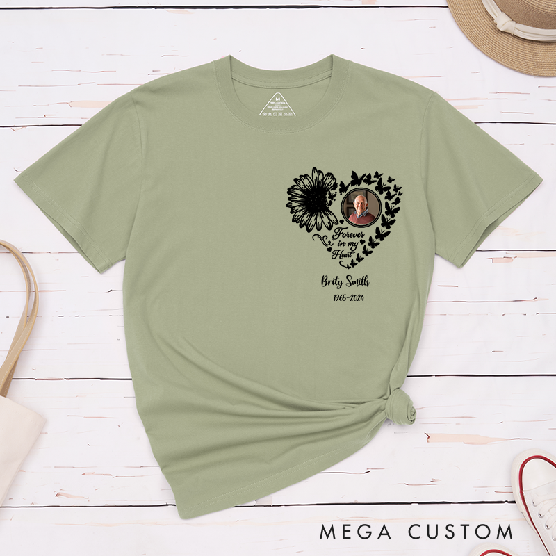 Personalized Photo Shirt Forever in My Heart Memorial T-Shirt For Loss of A Loved One Condolence Gift