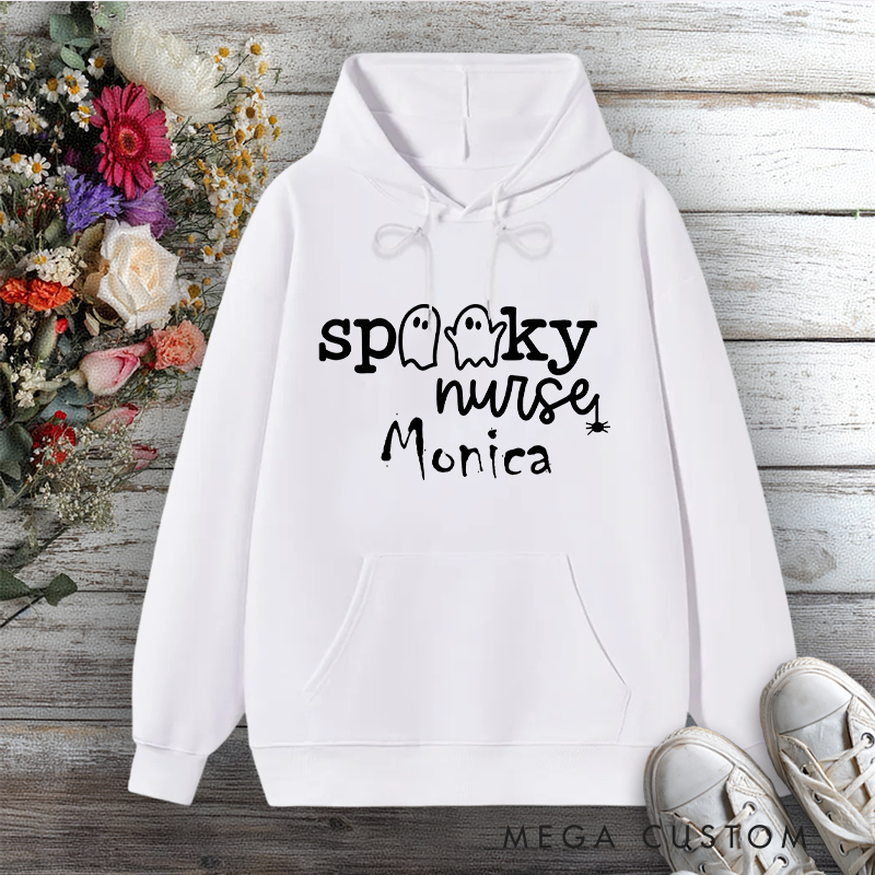 Personalized Hoodies for Nurse Spooky Nurse with Ghostly Charm Design Hoodies