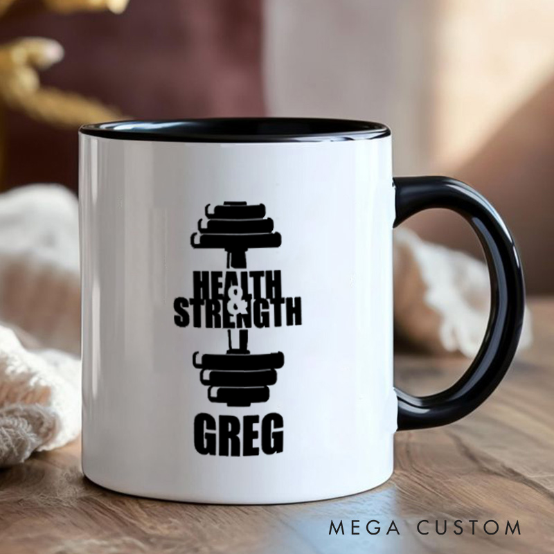 Personalized Fitness Mug with Health Strength Gift Motivational Coffee Cup for Fitness Enthusiasts Bodybuilders and Gym Lovers