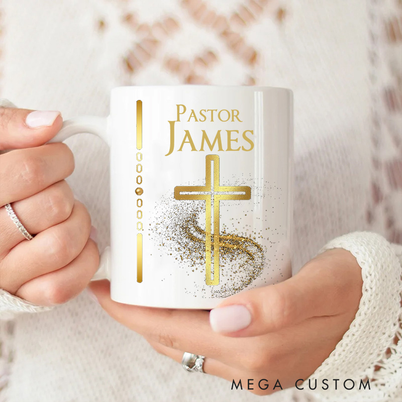 Personalized Cross Ceramic Mug Gift for Pastor Clergy Preacher & Ministers Custom Coffee Cup with Name Pastor Appreciation Retirement Anniversary Gift