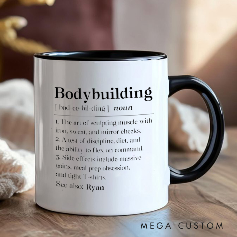 Personalized Fitness Mug with Bodybuilding Definition Gift Motivational Coffee Cup for Fitness Enthusiasts Bodybuilders and Gym Lovers