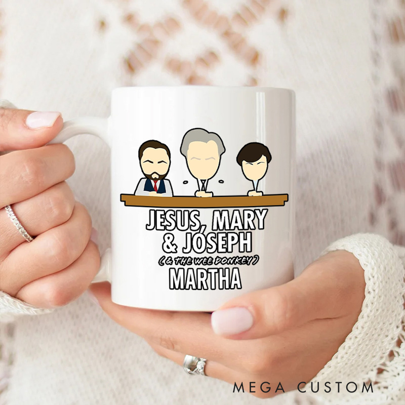 Personalized Jesus Mary Joseph & the Wee Donkey Ceramic Mug with Name Custom Coffee Cup Jesu Coffee Mug Jesus Gift Funny Christian Gift Religious Gift