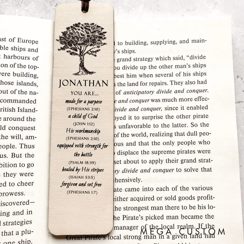Personalized Wood Tree Bible Verse Bookmark with Name for Best Friend Christian Gift for Birthday Unique Gifts for Religious Christmas Gift Idea