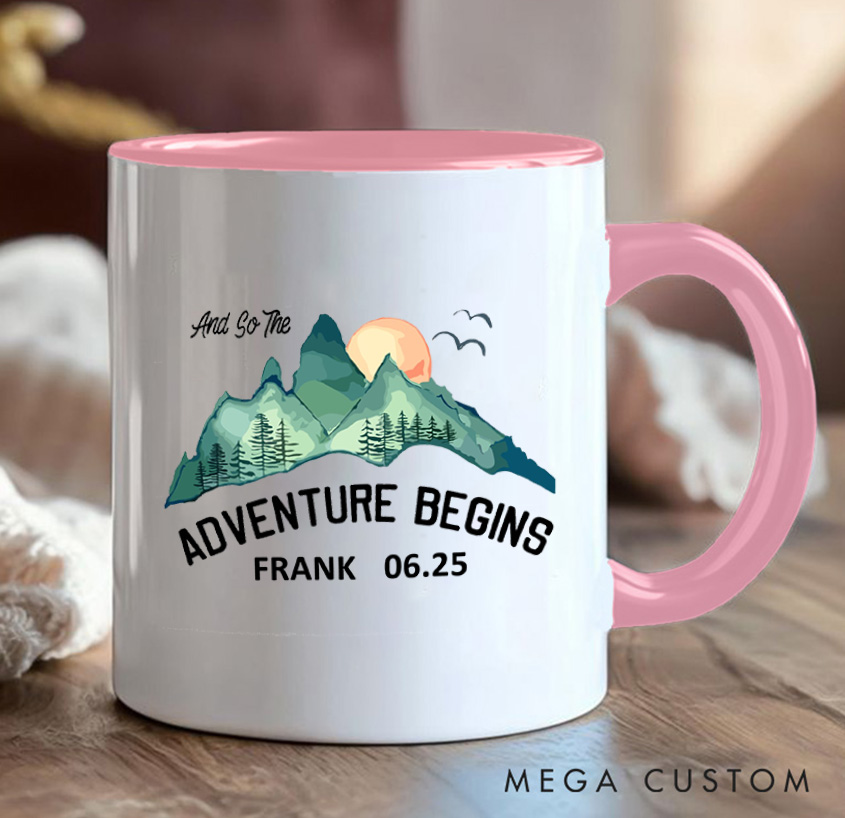 Personalized And So the Adventure Begins Mug Hiking Mountain Travel Mug Gift for Outdoors Lovers