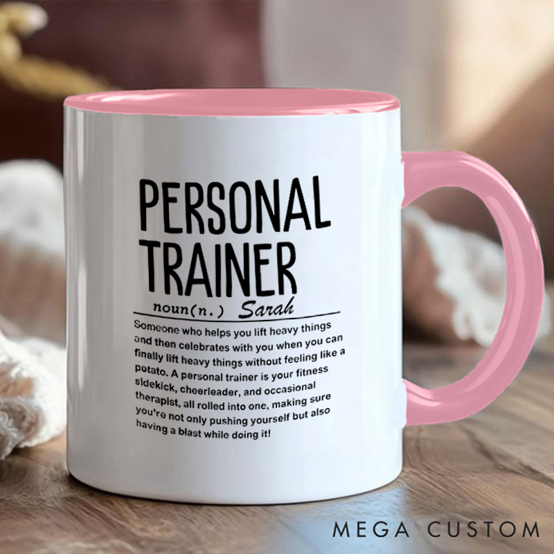 Personalized Trainer Definition Mug with Custom Name Gift Motivational Coffee Cup for Fitness Enthusiasts Bodybuilders and Gym Lovers