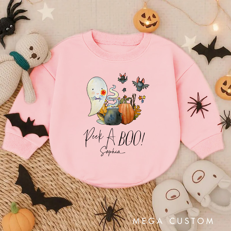 Personalized Peek a Boo Little Ghost Halloween Baby Bodysuit