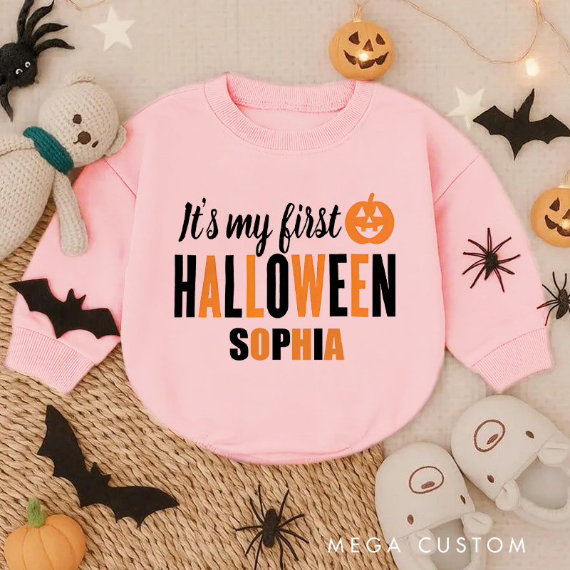 Personalized Modern Orange and Black My First Halloween Baby Bodysuit