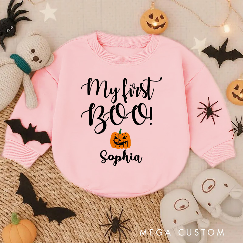 Personalized My First Boo Baby Bodysuit Featuring Cute Pumpkin for Baby’s Halloween Debut