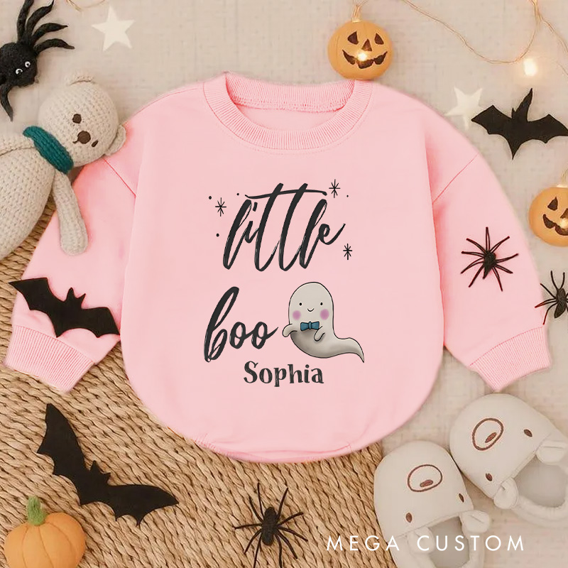 Personalized Little Boo Baby Bodysuit with Cute Ghost and Stars for a Sweet Halloween Outfit
