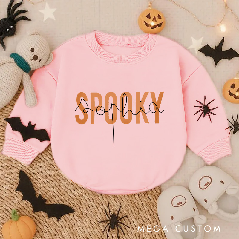 Personalized Retro Burnt Orange Spooky Season Halloween Fall Baby Bodysuit