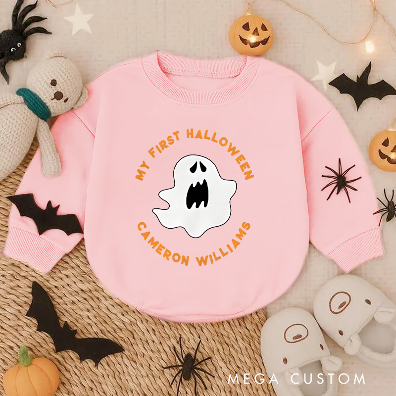 Personalized My First Halloween Baby Bodysuit with Ghost and Custom Name for Baby’s Special Day