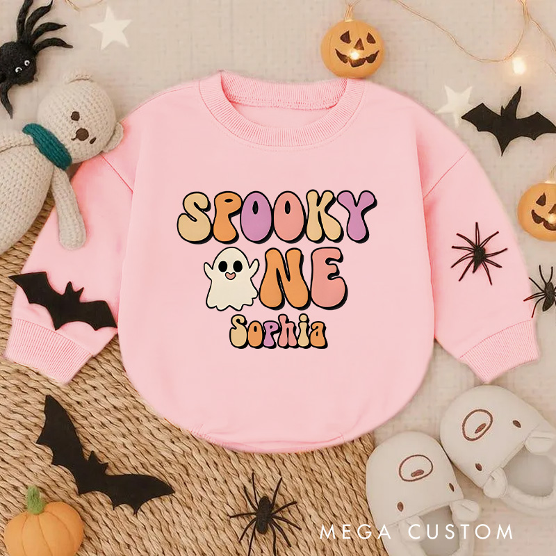 Personalized Spooky One Baby Bodysuit with Colorful Lettering and Ghost for First Halloween Fun