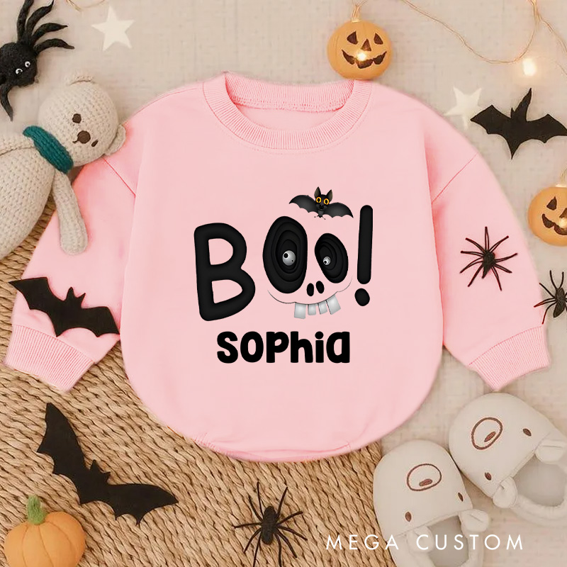 Personalized Boo Baby Bodysuit with Bold Text and Cute Bat Perfect for Spooky Celebrations