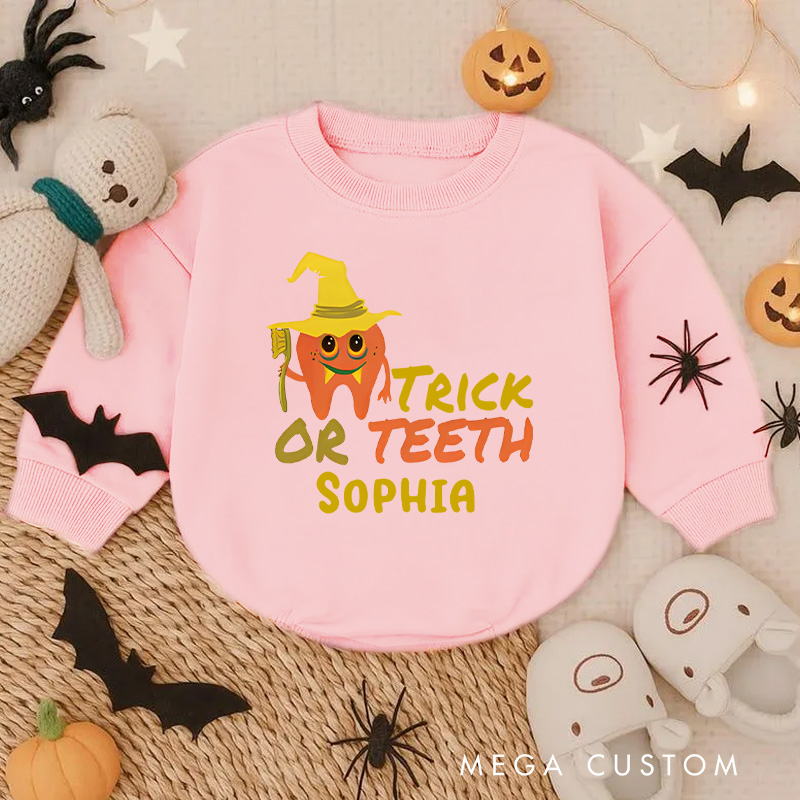 Personalized Dental Halloween Trick or Teeth Baby Bodysuit