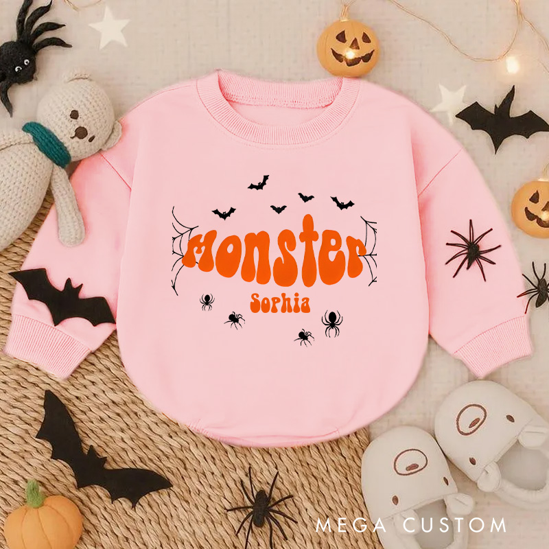 Personalized Monster Baby Bodysuit with Spider and Bat Details Baby Gift