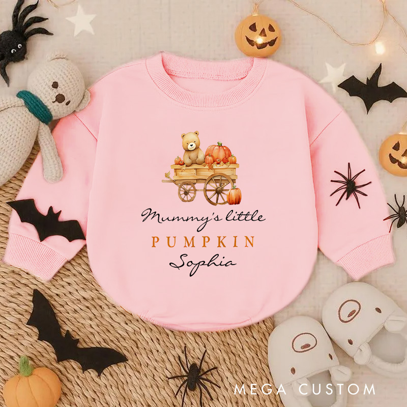 Personalized Mummy’s Little Pumpkin Baby Bodysuit Featuring Baby Carriage and Custom Name
