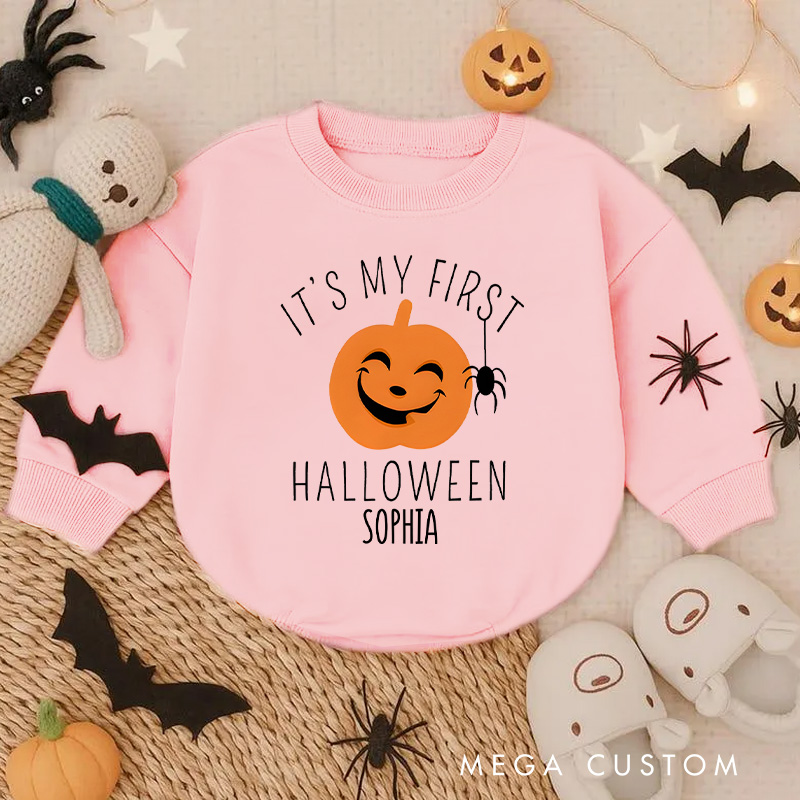 Personalized My First Halloween Happy Pumpkin Baby Bodysuit Gift for New Baby