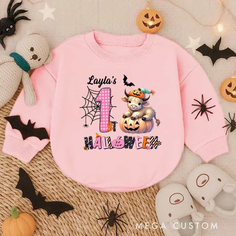 Personalized Spider Web and Pumpkin Design for Baby's First Halloween Celebration Baby Bodysuit Baby Gifts