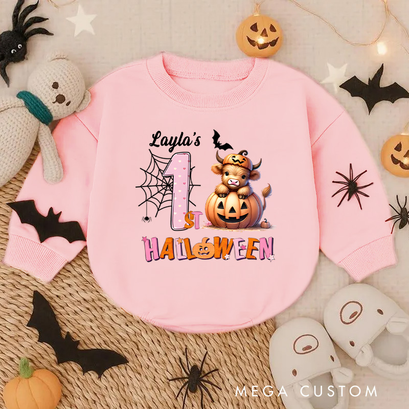 Personalized Spider Web and Pumpkin Design for Baby's First Halloween Celebration Baby Bodysuit Gift for New Baby