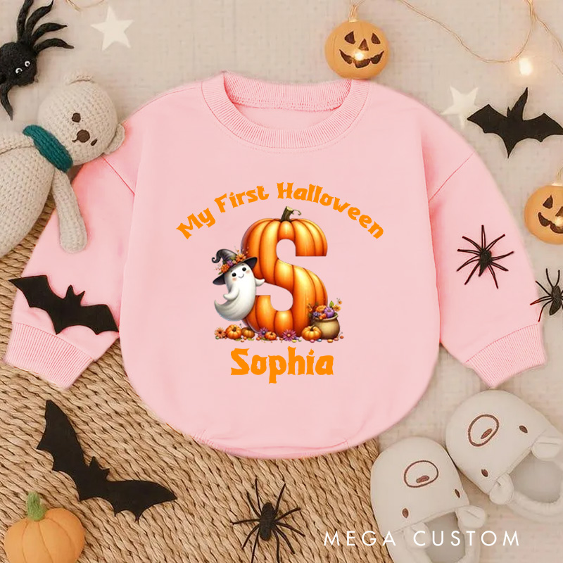 Personalized My First Halloween Baby Bodysuit with Pumpkin and Ghost Design Featuring Name for Festive Memories