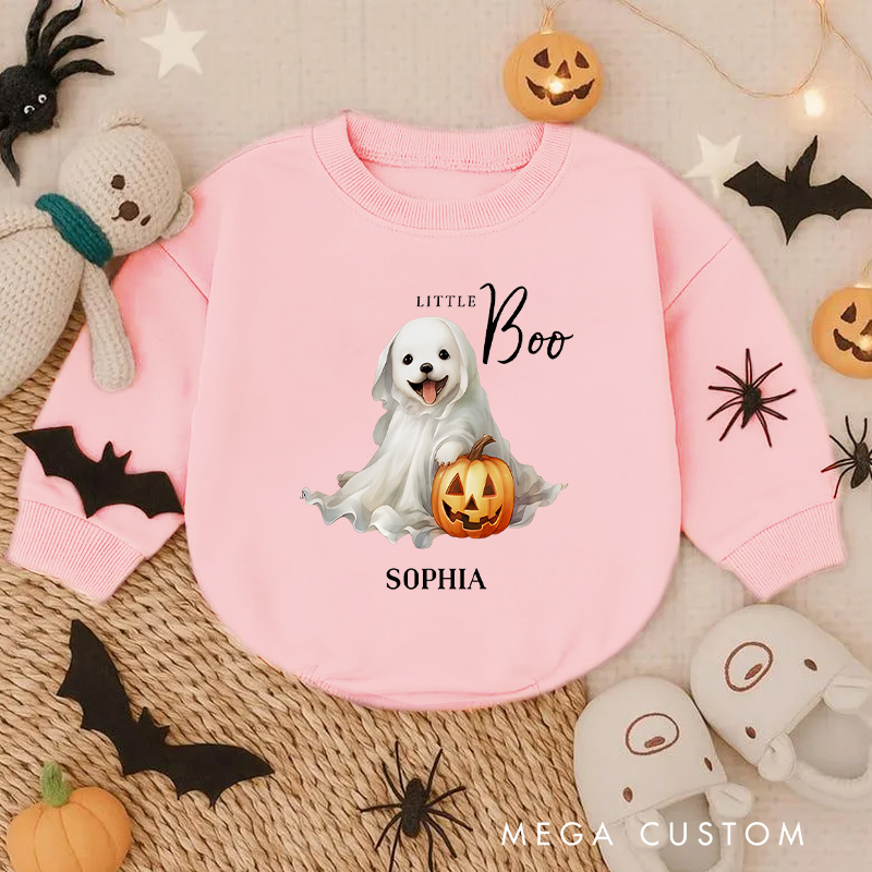 Personalized Little Boo Cute Halloween Ghost Puppy Baby Bodysuit