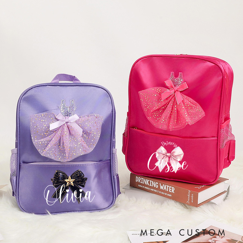 Personalized Watercolor Bow Tie Dance Bag for Girls Name Backpack Pink Ballet Dance Bag Gymnastic Cheer Girls Christmas Gifts Back To School Gift