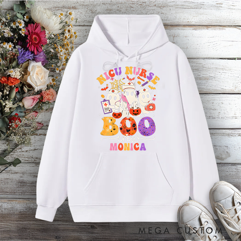 Personalized Hoodies for Nurse NICU Nurse Boo Crew Design Hoodies International Nurse Day Gift