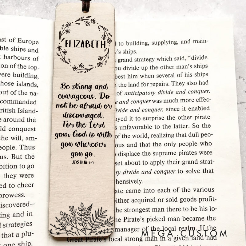 Personalized Wood Joshua 1:9 Bookmark with Name for Best Friend Christian Gift for Birthday Unique Gifts for Women Bible Verse Art