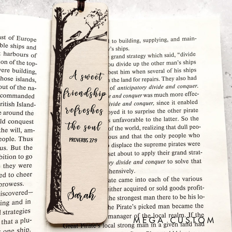 Personalized Wood Bookmark for Best Friend Proverbs 27 Christian Gift for Birthday Unique Gifts for Female Long Distance Book Lover Christian Gift